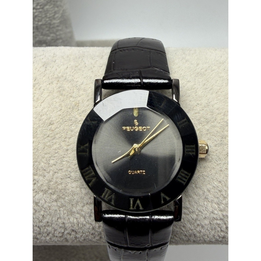 Peugeot PQ8283L New Battery Ladies Watch 24MM 6.5" Black Leather Band